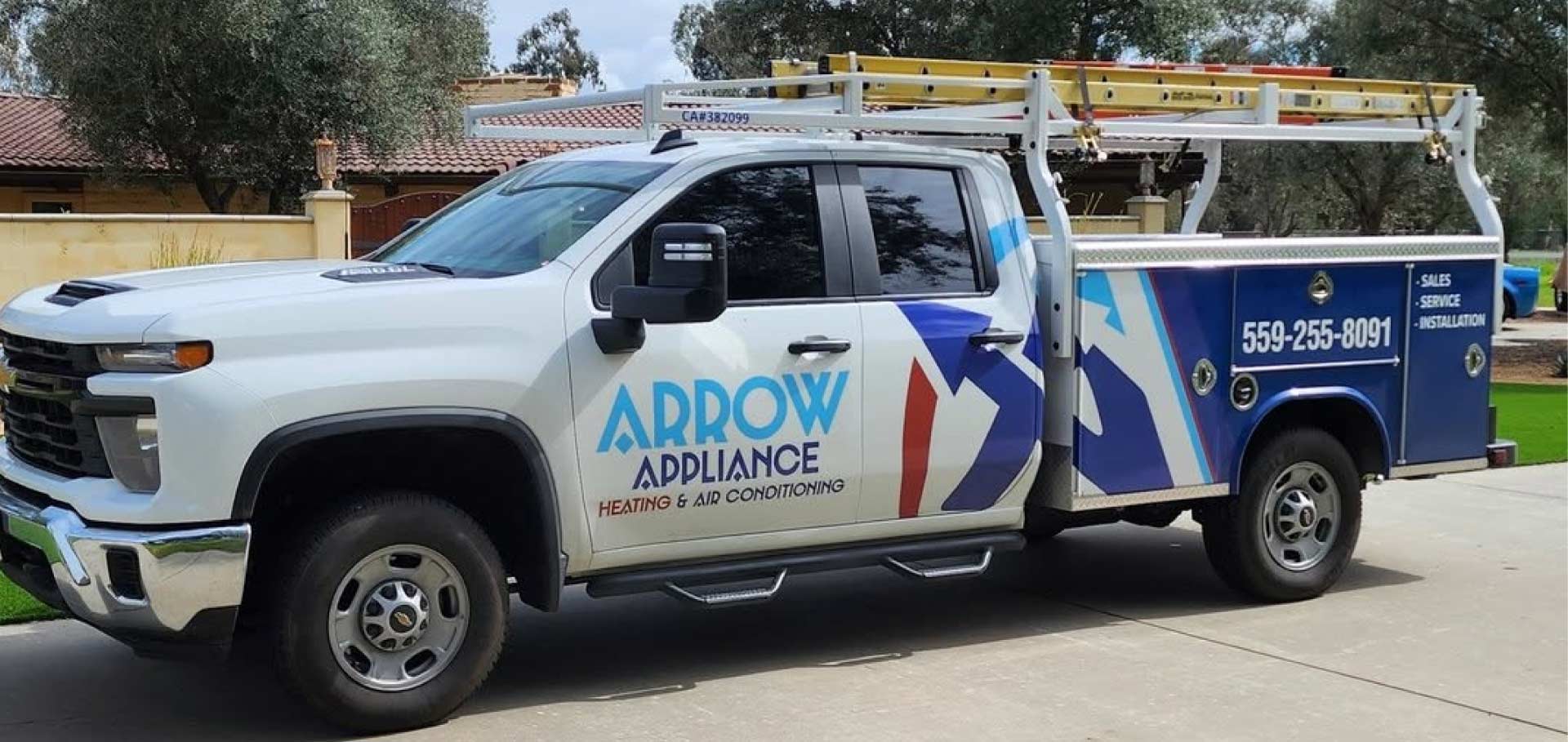 hvac branded truck of arrow hvac in fresno, ca